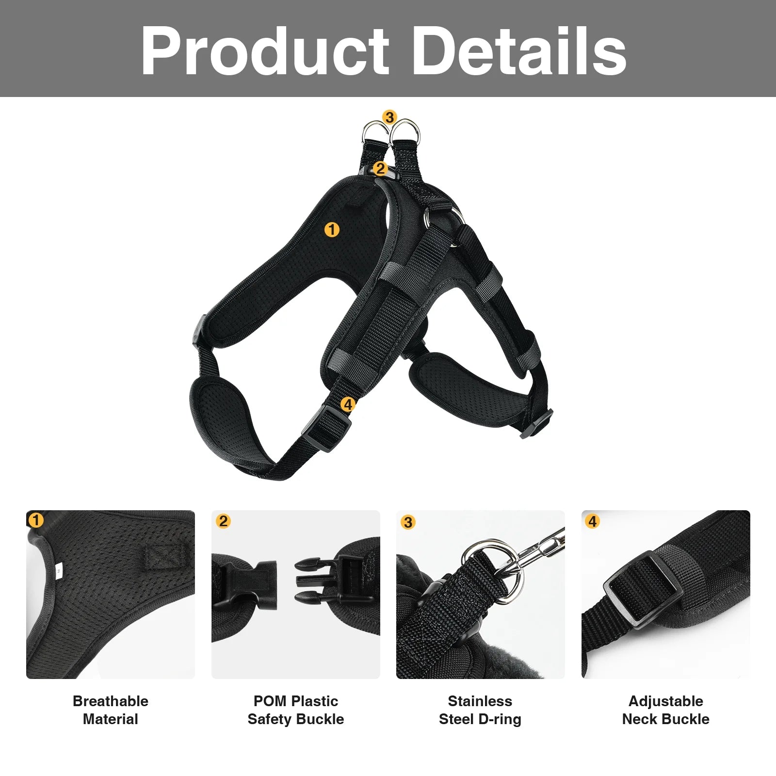 No Pull Dog Harness, Easy Walk Dog Harness,Mesh Breathable Padded Dog Vest Harness Step-In No Choke Adjustable Dog Harness for Small Medium Large Dogs - Black S